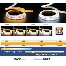 Tira LED Flexible 24V 14W/mt COB IP20 CCT 3000ºK a 6000ºK, Serie Profesional IRC >90, rollo de 5 mts